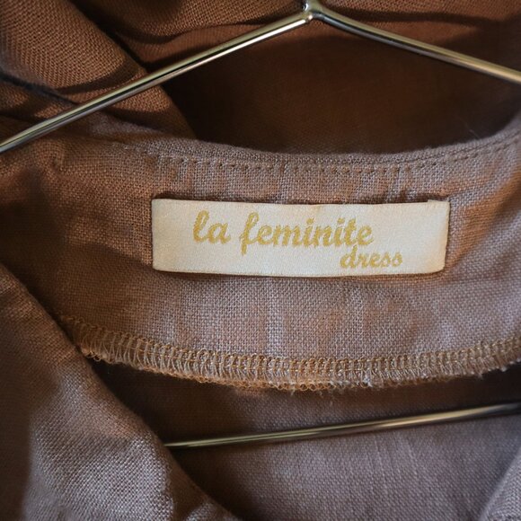 Prune Brown Cottage Core Linen Dress - Picture 6 of 6